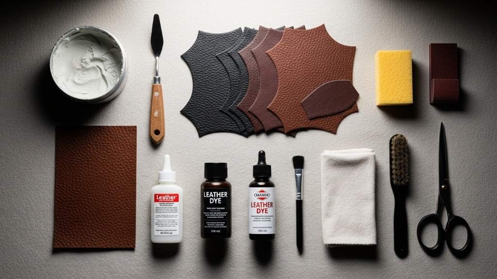 Tools and supplies for DIY leather seat fix