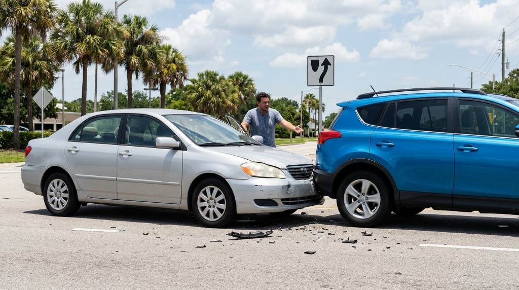 Lawyer reviewing car accident paperwork with a client