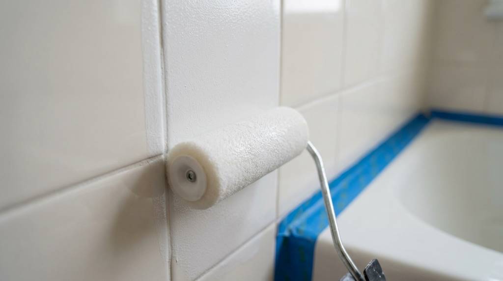 Applying bonding primer to bathroom wall tile