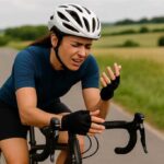 Cyclist adjusting hand position to prevent pins and needles